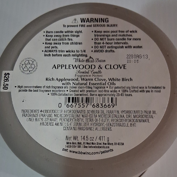 White Barn Applewood & Clove Candle - Beige - Picture 3 of 3